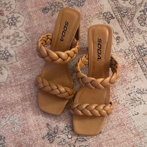 Two strap braided high heels